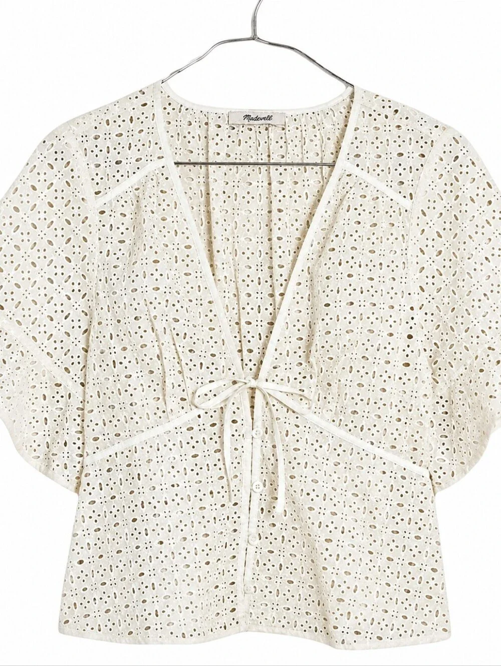 Madewell Lua Eyelet Lace White Cotton Blouse Wrap Top Size S NWT - Picture 2 of 12